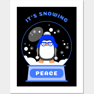 It Is Snowing Peace Penguin (Blue) Posters and Art